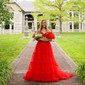 Ball Gown/Princess Off-the-shoulder Tulle Court Train Prom Dresses With Sashes / Ribbons