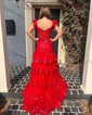 Trumpet/Mermaid Off-the-shoulder Tulle Sweep Train Prom Dresses With Appliques Lace