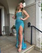 Sheath/Column Straight Sequined Sweep Train Prom Dresses With Split Front