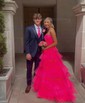 Ball Gown/Princess Straight Tulle Floor-length Prom Dresses With Tiered