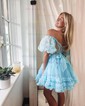 Elegant Skater Tulle V-neck Ruffle Homecoming Dresses