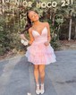 Puffy Lavender Skater Glitter Tulle Tiered Homecoming Dresses