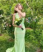 Trumpet/Mermaid Sweep Train Halter Jersey Bow Prom Dresses