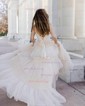 Ball Gown V-neck Tulle Ruffle Tiered Prom Dresses