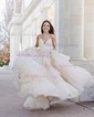 Ball Gown V-neck Tulle Ruffle Tiered Prom Dresses