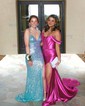 Trumpet/Mermaid Off-the-shoulder Silk-like Satin Sweep Train Prom Dresses With Ruched