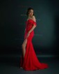 Trumpet/Mermaid Off-the-shoulder Stretch Crepe Sweep Train Prom Dresses With Appliques Lace