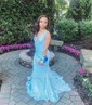 Trumpet/Mermaid V-neck Sequined Sweep Train Prom Dresses