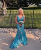 Trumpet/Mermaid V-neck Sequined Sweep Train Prom Dresses