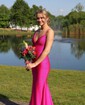 Trumpet/Mermaid V-neck Jersey Sweep Train Prom Dresses With Crystal Detailing