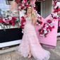 Ball Gown/Princess Sweetheart Lace Tulle Sweep Train Prom Dresses With Appliques Lace