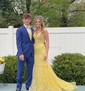 Trumpet/Mermaid V-neck Lace Sweep Train Prom Dresses With Appliques Lace