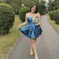 Unique Fuchsia Skater Metallic Bow Homecoming Dresses