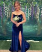 Sheath/Column Strapless Velvet Sweep Train Prom Dresses With Split Front