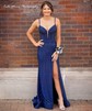 Trumpet/Mermaid V-neck Jersey Sweep Train Split Front Prom Dresses