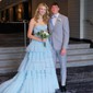 Ball Gown/Princess Sweetheart Tulle Glitter Sweep Train Prom Dresses With Appliques Lace