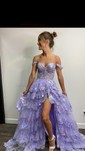 Ball Gown/Princess Off-the-shoulder Tulle Sweep Train Prom Dresses With Appliques Lace