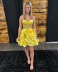 Corset Daffodil Skater Satin V-neck Homecoming Dresses