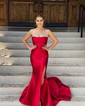 Red Mermaid Stretch Crepe Strapless Prom Dresses