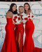 Trumpet/Mermaid V-neck Sequined Sweep Train Prom Dresses With Flower(s)