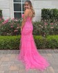 Trumpet/Mermaid Sweetheart Tulle Sweep Train Prom Dresses With Pearl Detailing