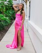 Trumpet/Mermaid Sweetheart Silk-like Satin Sweep Train Prom Dresses With Appliques Lace