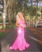 Trumpet/Mermaid V-neck Sequined Sweep Train Prom Dresses