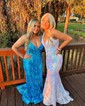 Sparkly Trumpet/Mermaid Glitter Lace V-neck Prom Dresses