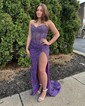 Sparkly Sheath/Column Sequin Sweetheart Ruched Split Prom Dresses