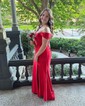 Corset Red Satin Trumpet/Mermaid Ruched Split Prom Dresses