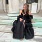 Modest Black Satin Ball Gown/Princess Sweetheart Split Prom Dresses