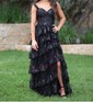 Ball Gown/Princess V-neck Tulle Sweep Train Prom Dresses With Appliques Lace