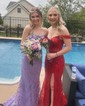 Trumpet/Mermaid Off-the-shoulder Sequined Sweep Train Prom Dresses With Appliques Lace