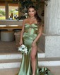 Trumpet/Mermaid Sweetheart Silk-like Satin Sweep Train Prom Dresses With Ruched