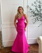 Unique Trumpet/Mermaid Satin V-neck Bow Prom Dresses