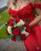 Elegant Red Satin Sheath/Column Appliques Ruched Prom Dresses