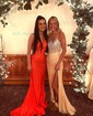 Glitter Sheath/Column Jersey Ruched Beaded Split Prom Dresses