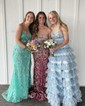 Glitter Ball Gown/Princess V-neck Tiered Ruffle Prom Dresses