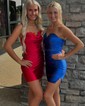 Red Bodycon Satin Ruched Homecoming Dresses