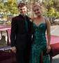 Trumpet/Mermaid V-neck Sequined Sweep Train Prom Dresses With Split Front