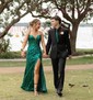 Trumpet/Mermaid V-neck Sequined Sweep Train Prom Dresses With Split Front