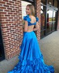 A-line V-neck Silk-like Satin Asymmetrical Prom Dresses With Split Front