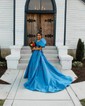 Puffy Ball Gown/Princess Satin Bow Two Piece Prom Dresses