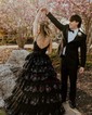 Corset Ball Gown/Princess Tulle Appliques Tiered Prom Dresses