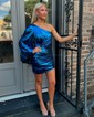 Sparkly Bodycon One Shoulder Long Sleeve Homecoming Dresses