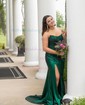 Corset Sheath/Column Satin Straight Ruched Split Prom Dresses