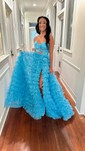 Puffy Ball Gown/Princess Tulle Cut Out Tiered Ruffle Prom Dresses