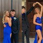 Trumpet/Mermaid V-neck Silk-like Satin Sweep Train Prom Dresses With Split Front