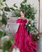 Ball Gown/Princess Off-the-shoulder Tulle Court Train Prom Dresses With Sashes / Ribbons