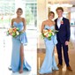 Trumpet/Mermaid Sweetheart Stretch Crepe Sweep Train Prom Dresses With Split Front